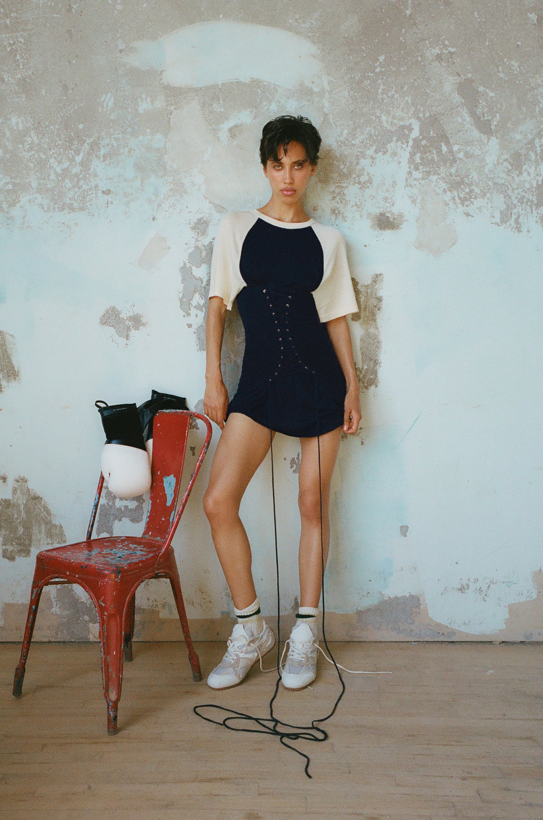 Off-Season Knitted Raglan Mini Dress Antique Cream/Navy / XS Off-Season Knitted Raglan Mini Dress Antique Cream/Navy / XS